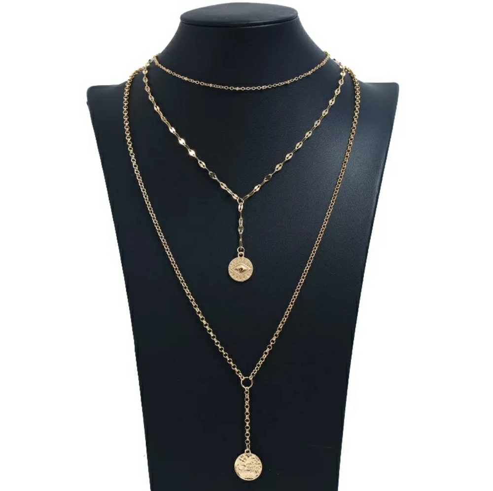 Gold Three Layer Chain Necklace